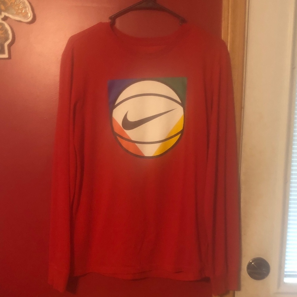 Nike Red Long Sleeve with Colorful Logo